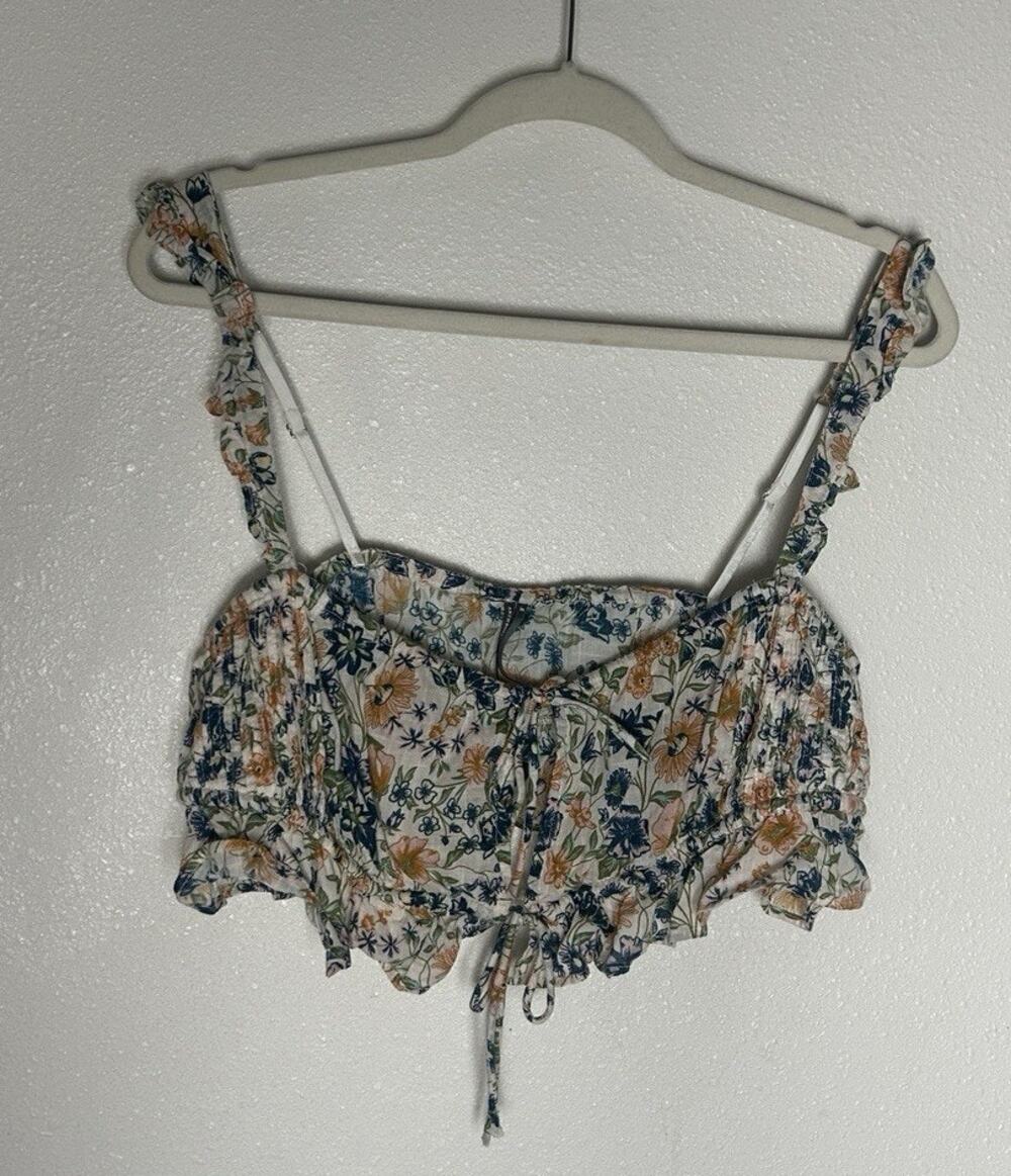 By Anthropologie Pintuck Floral Ruffle Bralette Size XL